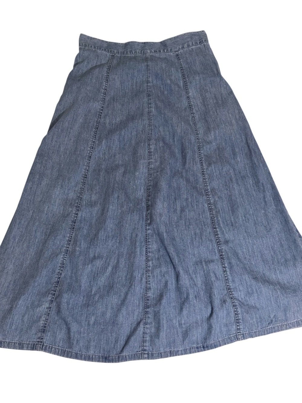 J. Crew Size 26 Blue Chambray Button Front Knee Length Skirt Pockets Cottagecore - Picture 4 of 6